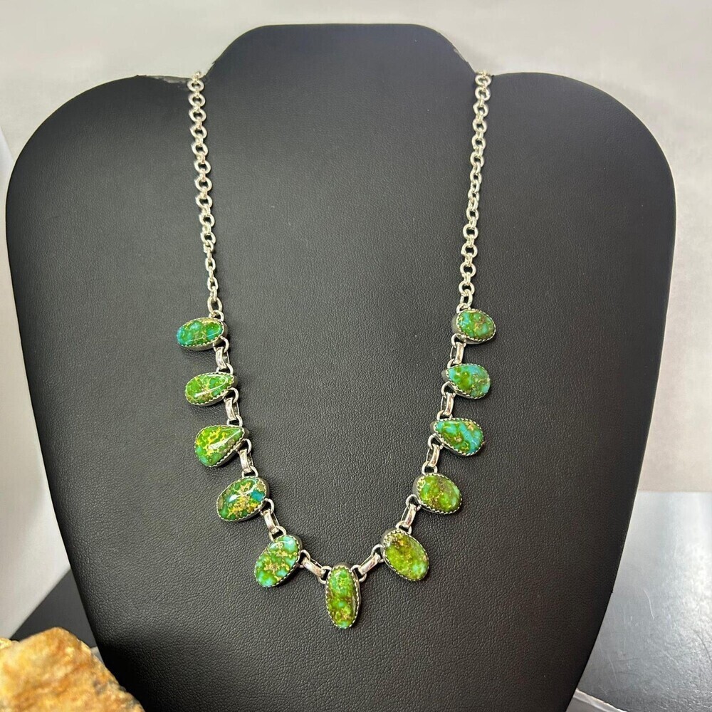 Sterling Southwestern Style Teardrop & Oval Sonora Gold Turquoise 20" Necklace